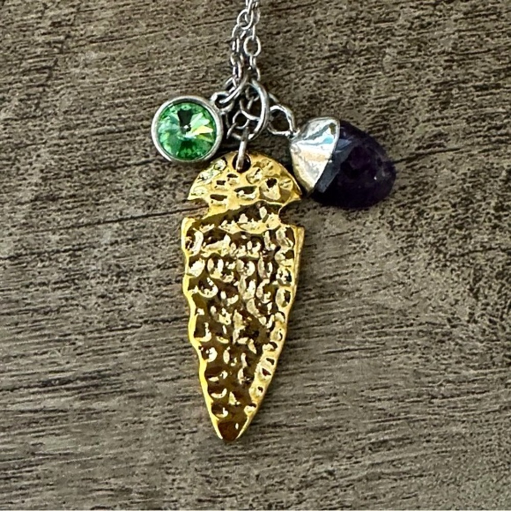 NATURAL STONE Necklace Pendant Genuine Amethyst Quartz & Crystal Silver Plated